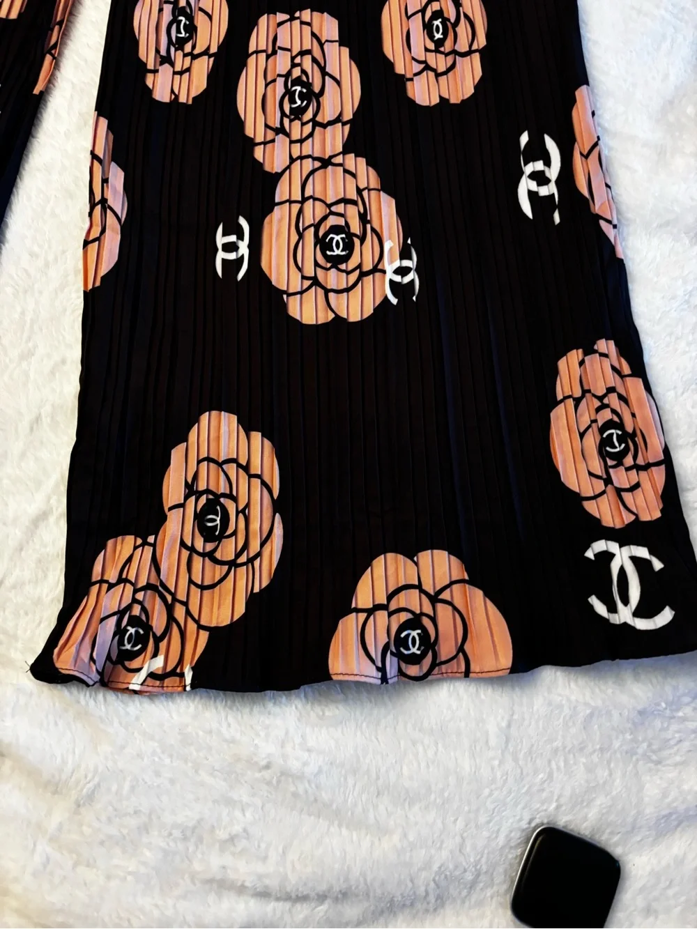 Brand new Palazo Black Wide-Leg Pleated Pants with Peach Floral Print